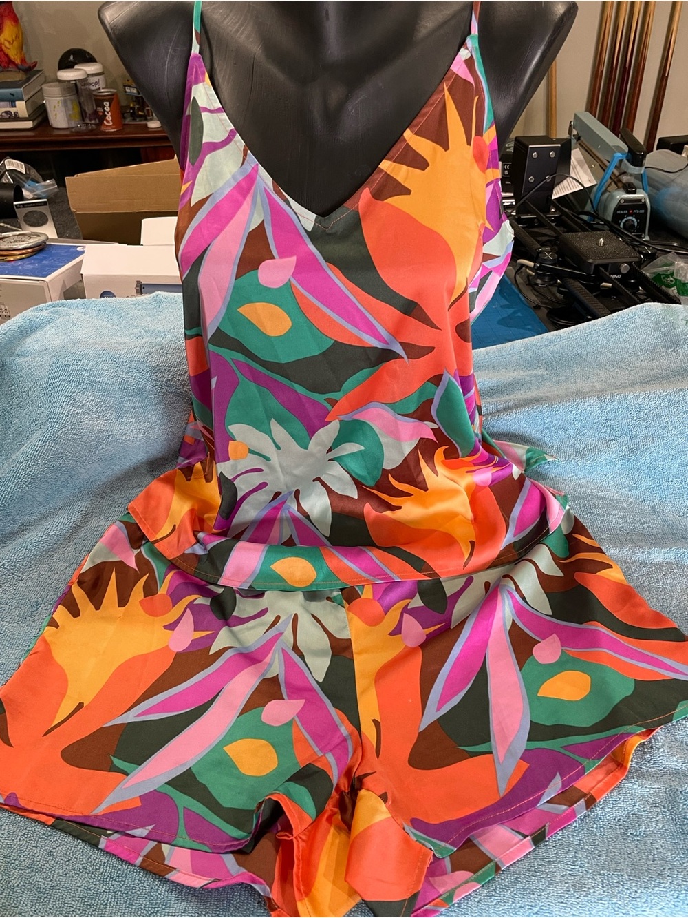 Vibrant Tropical Satin Cami & Shorts Set - Bold Multicolor PJs